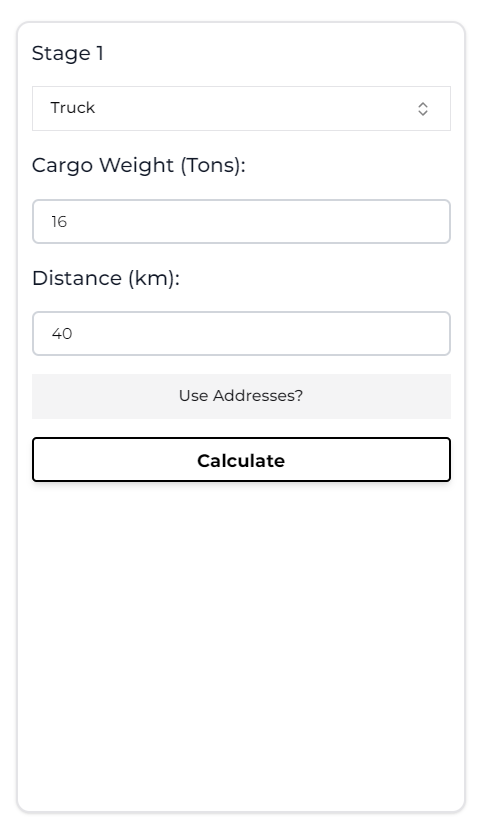 The right section of the Calculator page, after being populated with (example) data.