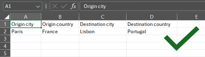 Example 1 of a valid excel file structure.