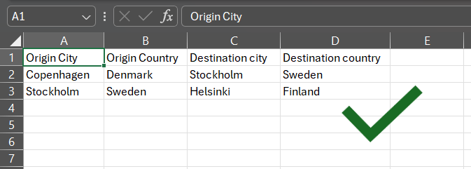 Example 2 of a valid excel file structure.